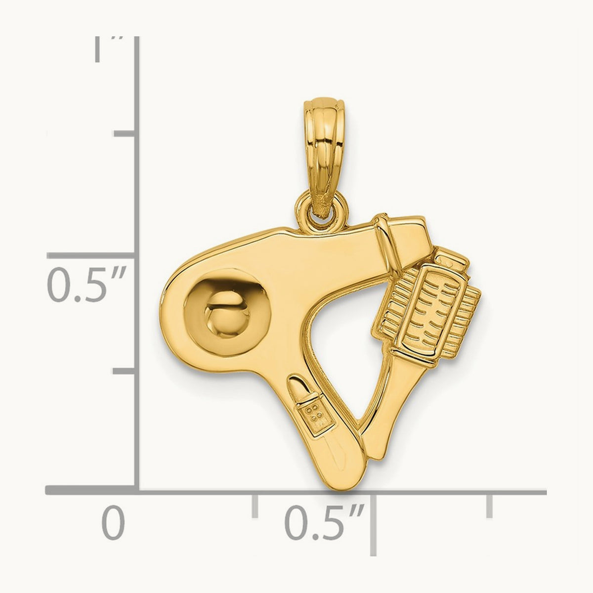 Polished Blow Dryer and Curl Brush Pendant, 14K
