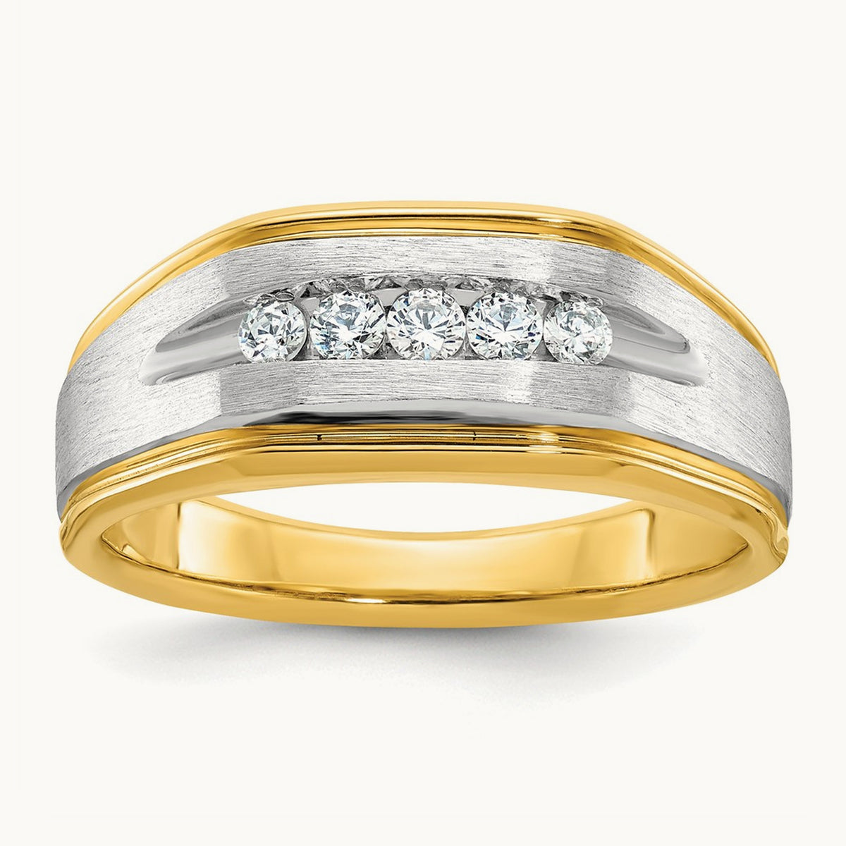 w/ White RH IBGoodman Men's Polish/Satin/Grooved Diamond Ring, 14K