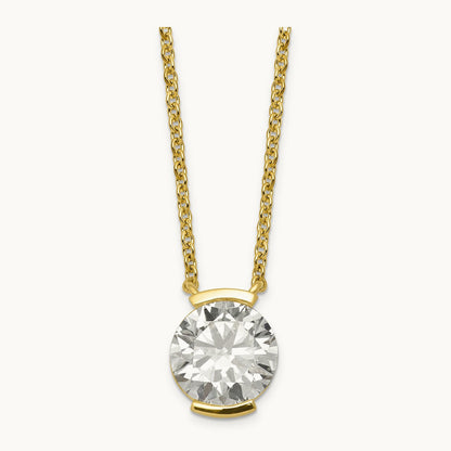 Round Half Bezel Pendant Necklace, 1.00-3.00 ct tw Lab-Grown Diamond