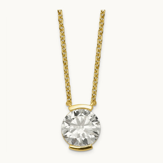 Round Half Bezel Pendant Necklace, 1.00-3.00 ct tw Lab-Grown Diamond