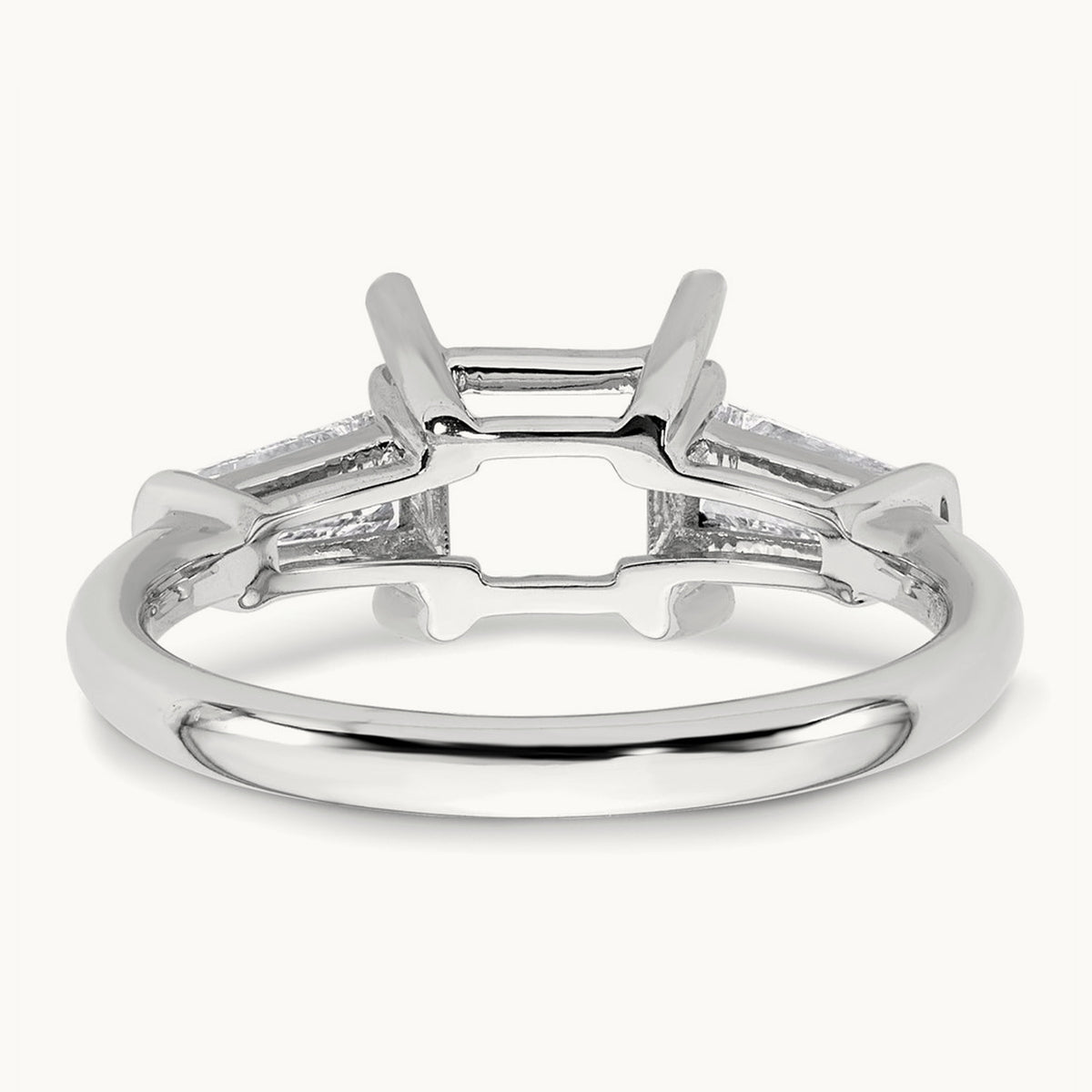 Baguette Princess Semi-Mount Engagement Ring — 14K White Gold, 3/4 ct, 7