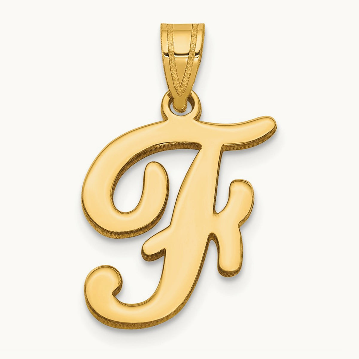 Script Letter F Initial Pendant, 14K