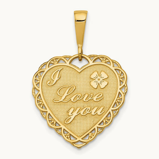 Reversible I LOVE YOU Heart Pendant, 14K