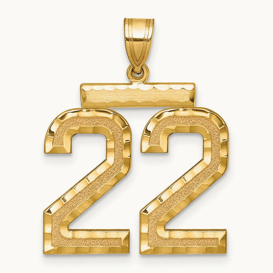 Large Brushed Diamond-cut Number 22 Charm, 14K