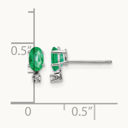 Diamond and Emerald Birthstone Earrings, 14K White Gold