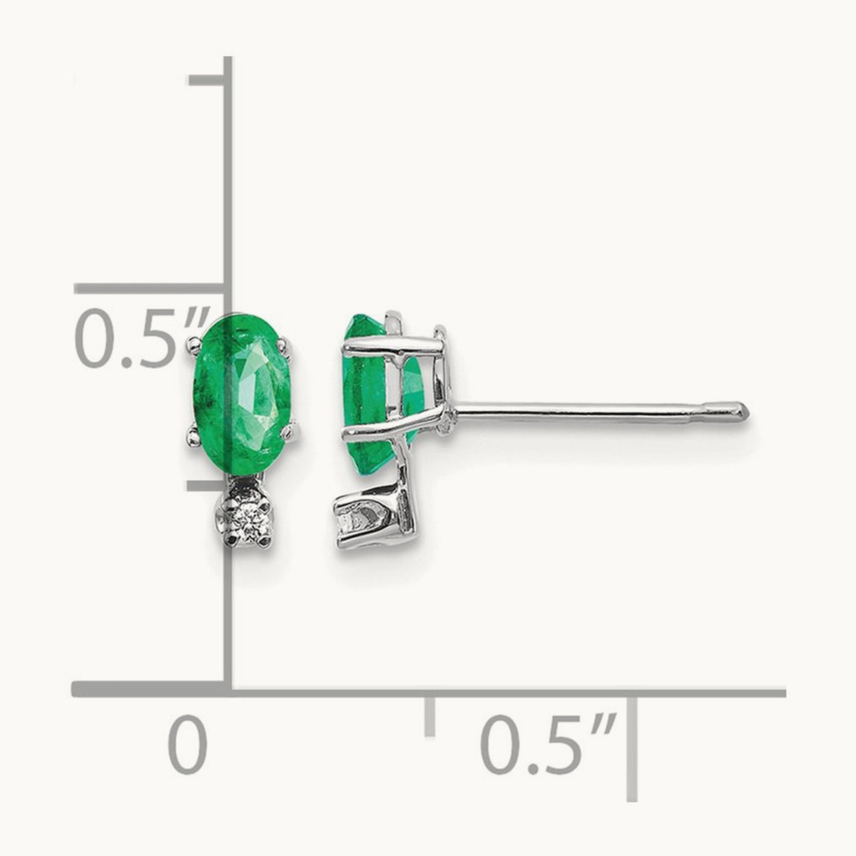 Diamond and Emerald Birthstone Earrings, 14K White Gold