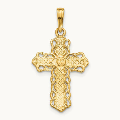 Lace Trim Cross Pendant — 14K Yellow Gold