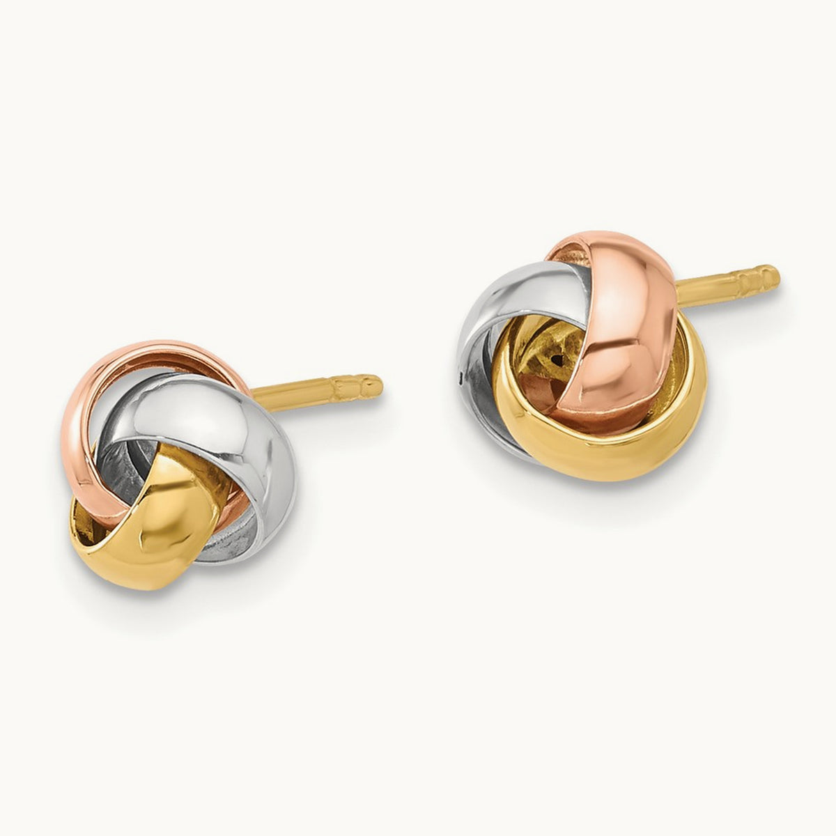 Polished Tri-color Love Knot Post Earrings, 14K