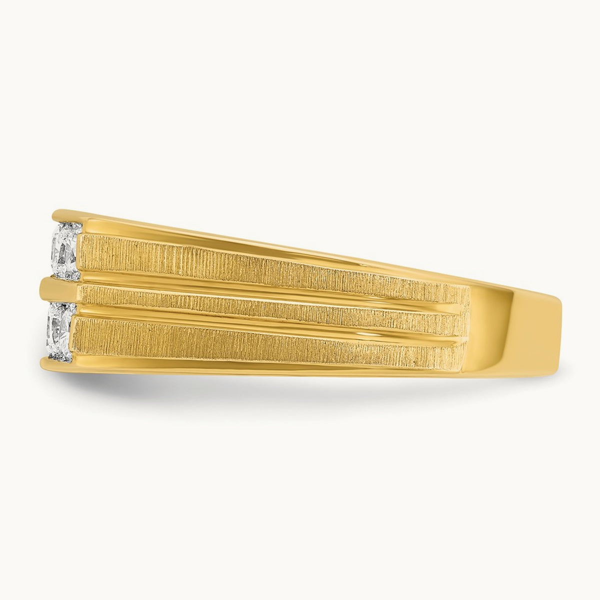 Men's Polished Satin Grooved 2-Row Diamond Ring — 14K Yellow Gold