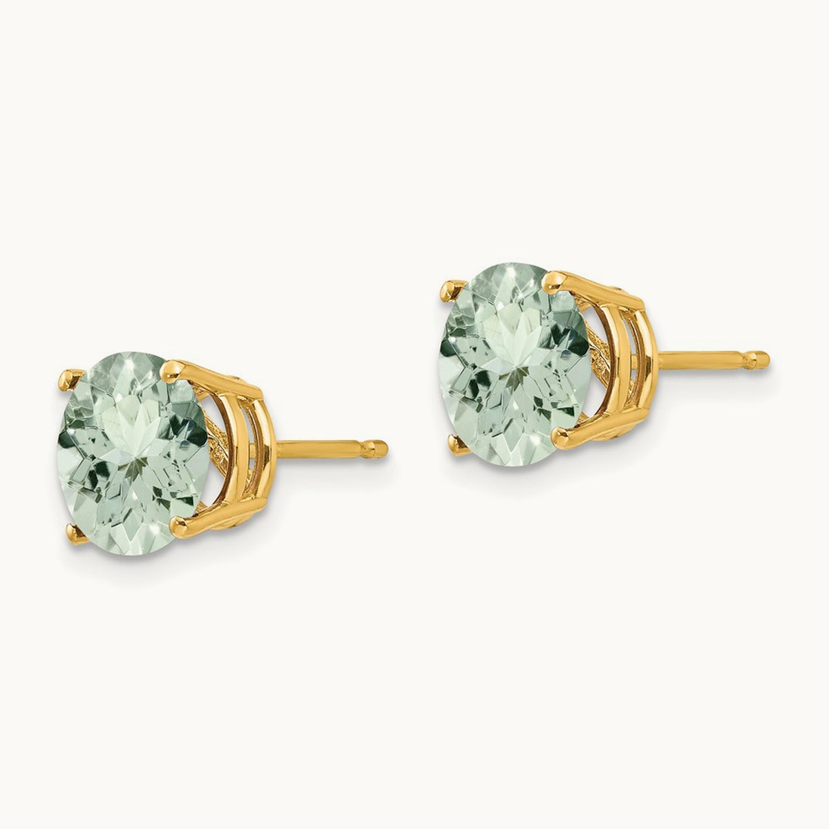 Round Green Quartz Earrings, 8mm, 14K