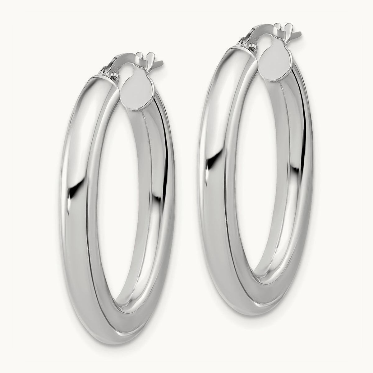 Polished Tube Oval Hoop Earrings — 14K White Gold