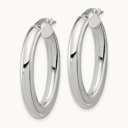 Polished Tube Oval Hoop Earrings — 14K White Gold