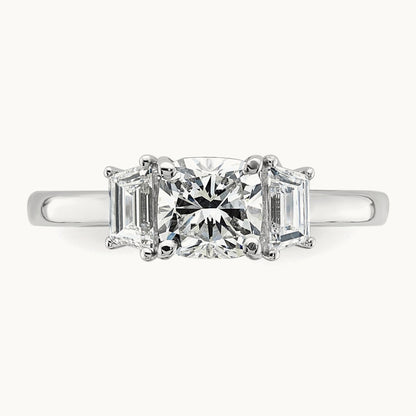 Cushion & 1/2 Moon Engagement Ring, 1.25-3.75 ct tw Lab-Grown Diamond — 1 3/8 ct, 14K White Gold