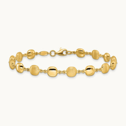 Polished and Satin Puffed Circles Bracelet, 14K