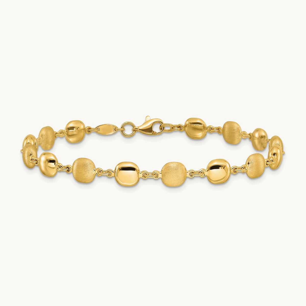 Polished and Satin Puffed Circles Bracelet, 14K