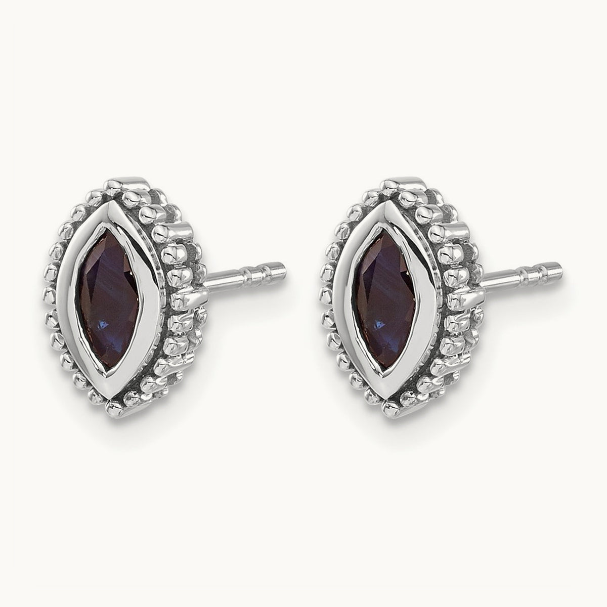 Marquise Sapphire Post Earrings, 14K White Gold