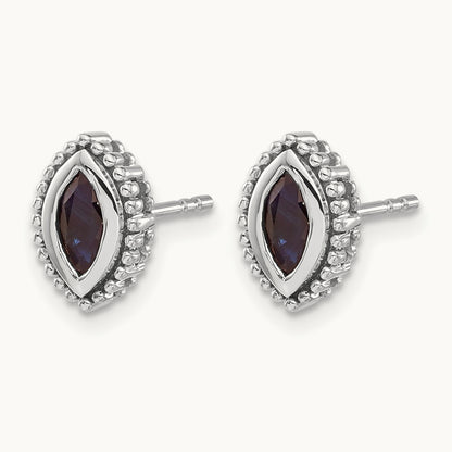 Marquise Sapphire Post Earrings, 14K White Gold