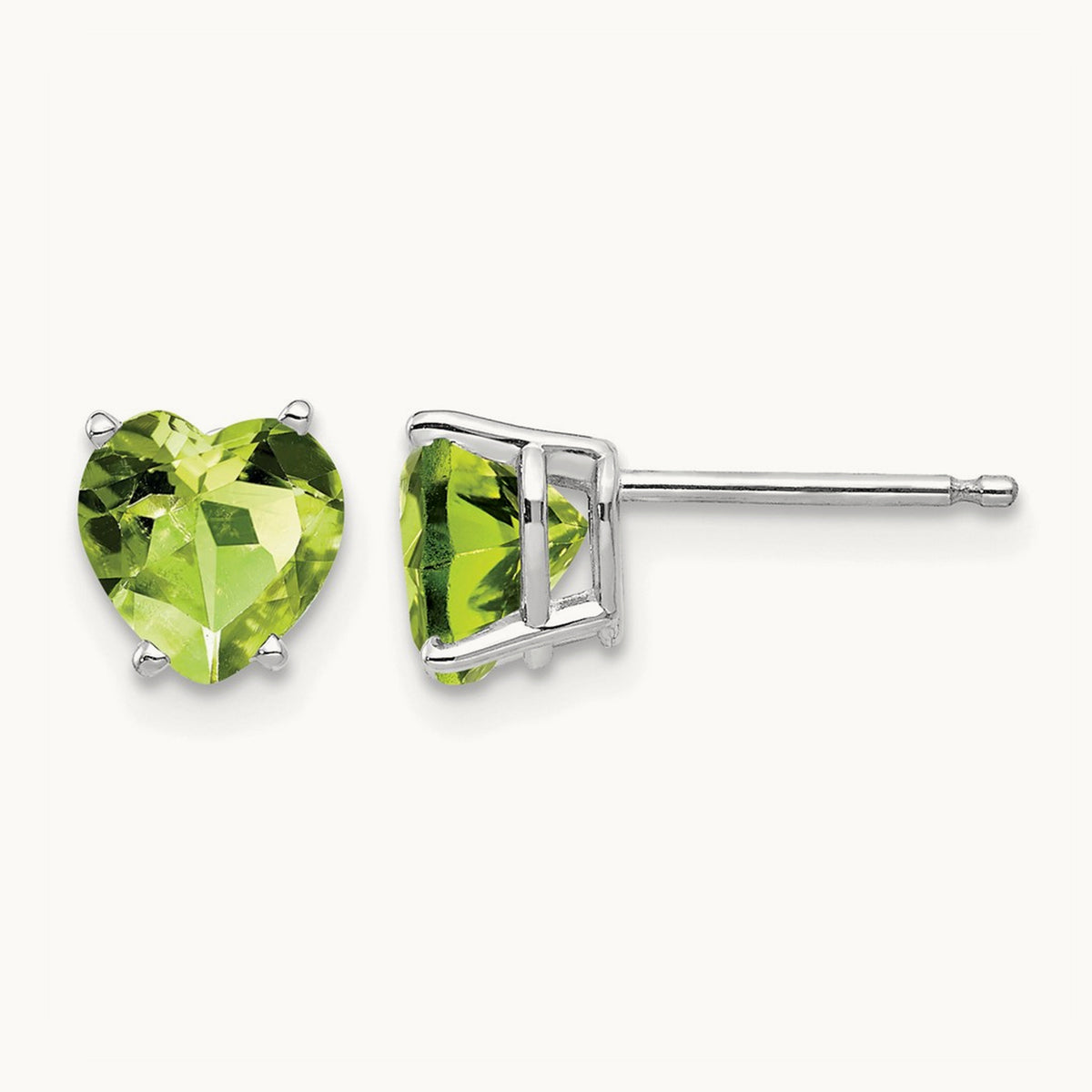 Heart Peridot Earrings, 6mm, 14K White Gold