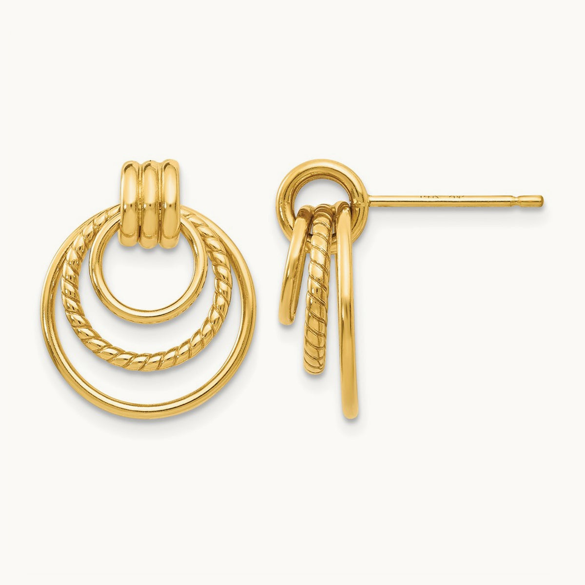 Polished and Textured Fancy Post Earrings, 14K