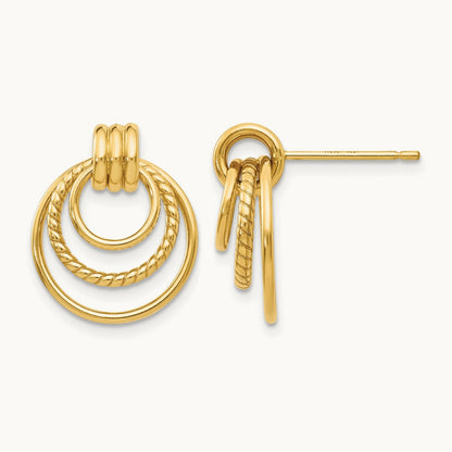 Polished and Textured Fancy Post Earrings, 14K