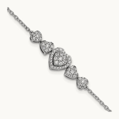 Polished Diamond Hearts with 1in ext. Bracelet, 14K White Gold