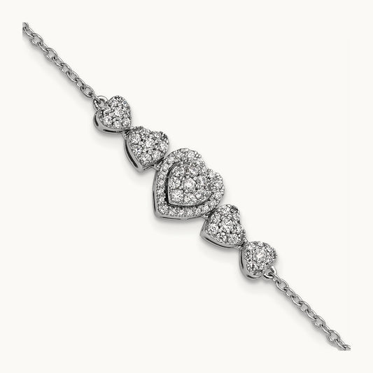 Polished Diamond Hearts with 1in ext. Bracelet, 14K White Gold