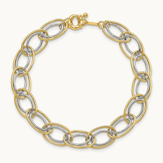 Fancy Oval Link Bracelet, 14K Two Tone