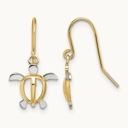 Sea Turtle Dangle Earrings with rhodium — 20mm