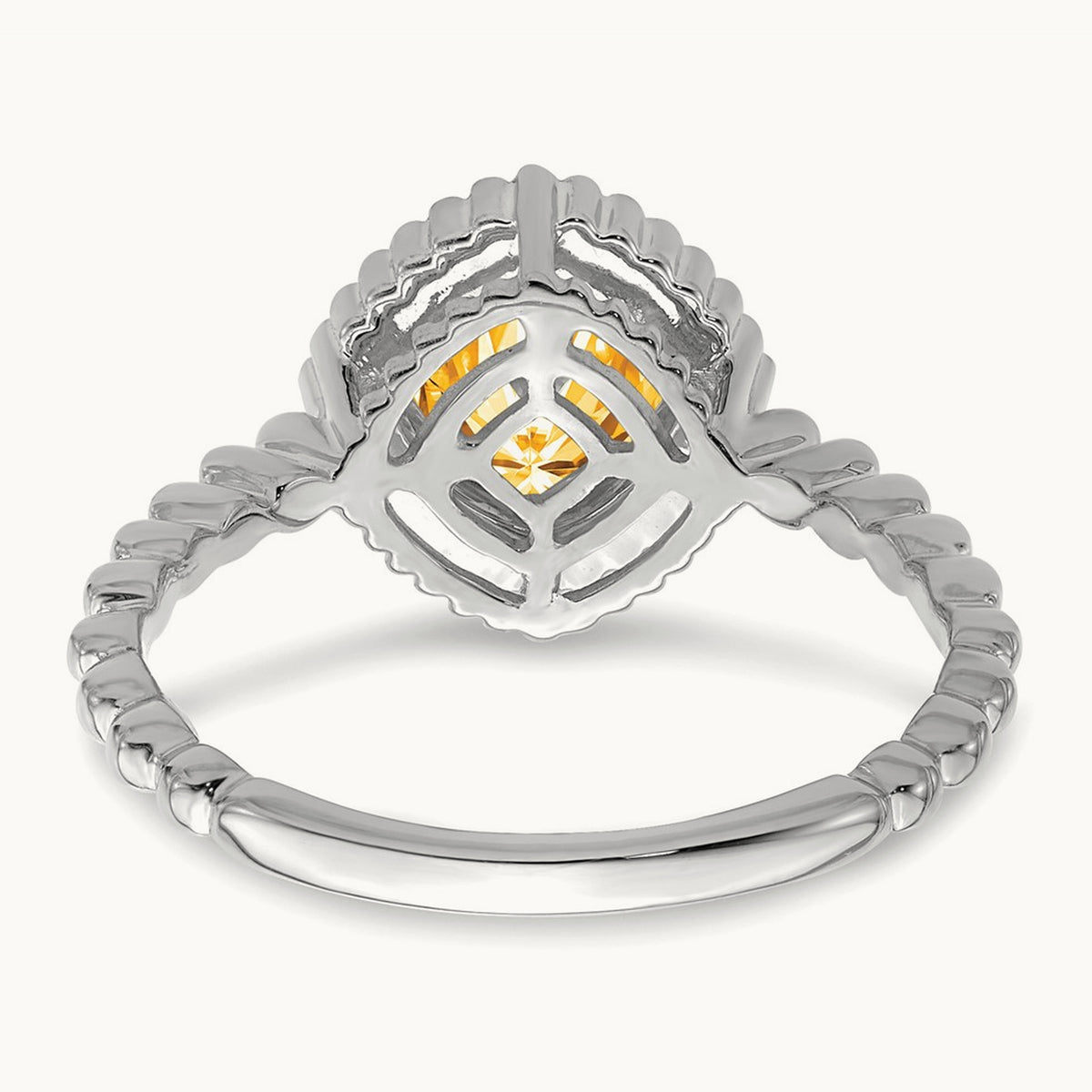 Cushion Citrine Ring — 14K White Gold