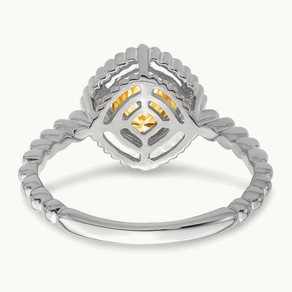 Cushion Citrine Ring — 14K White Gold