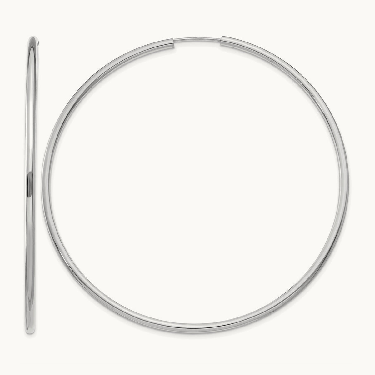Polished Endless Hoop Earrings, 2mm, 14K White Gold