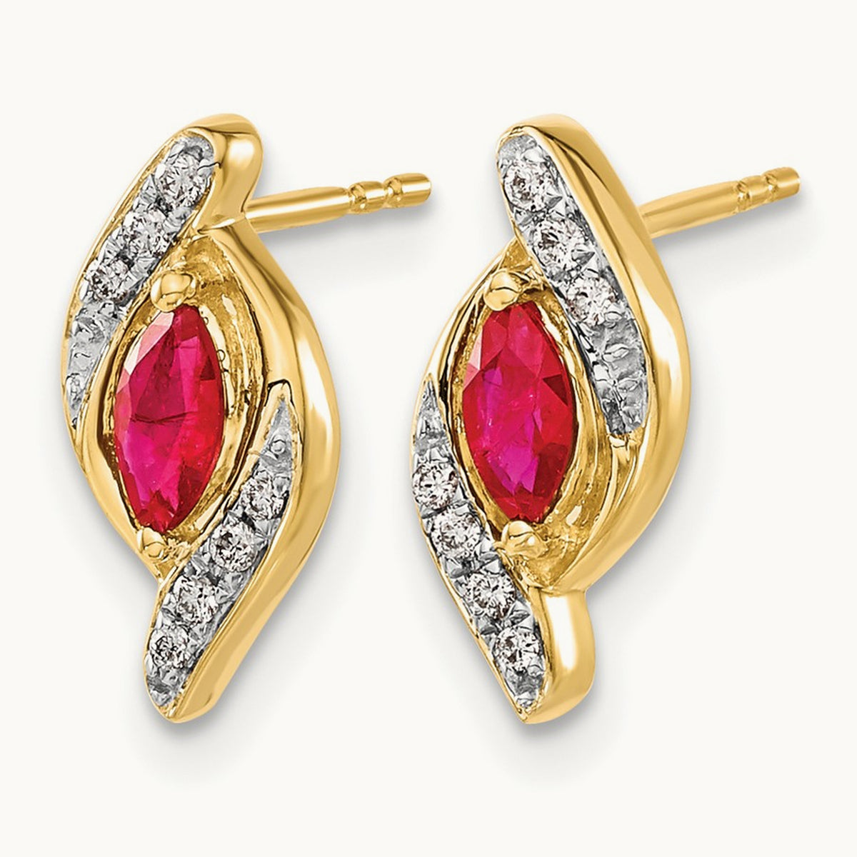 Diamond and Ruby Earrings — 14K Yellow Gold