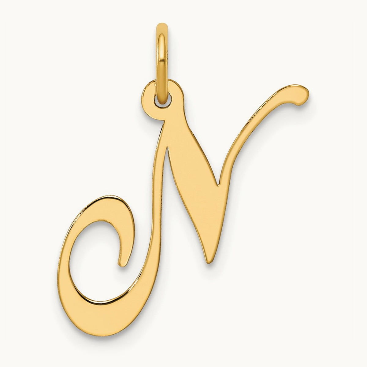 Medium Fancy Script Initial Charm — 14K Yellow Gold, N