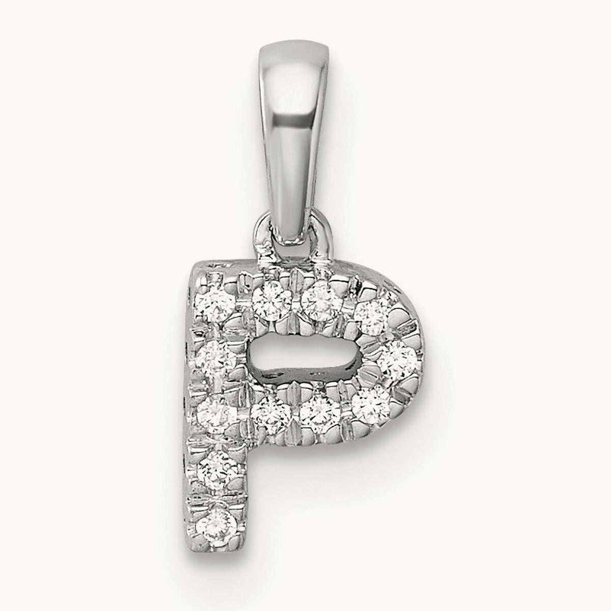 Diamond Initial with Bail Pendant — 14K White Gold, P
