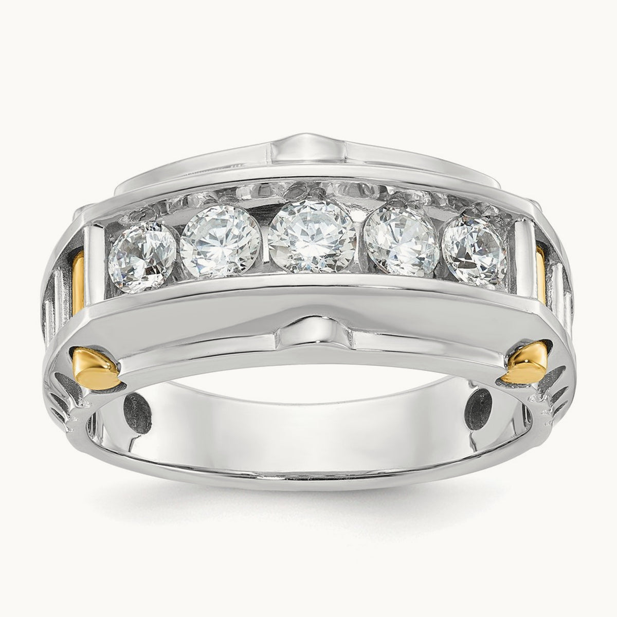 14ktt IBGoodman Men's Polished & Textured 5-Stone Diamond Ring