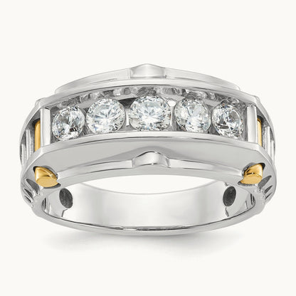 14ktt IBGoodman Men's Polished & Textured 5-Stone Diamond Ring