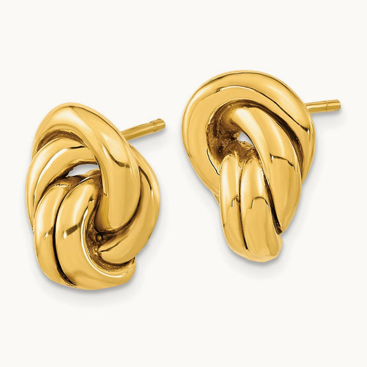 Polished Love Knot Hollow Post Earrings, 14K