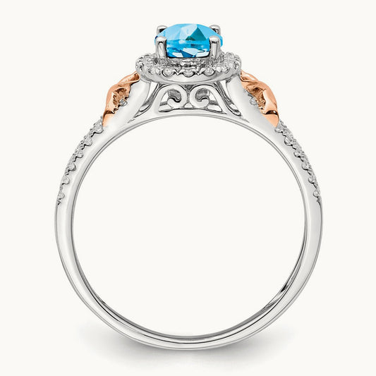 w/RG Accent Blue Topaz and Diamond Halo Ring, 14K White Gold