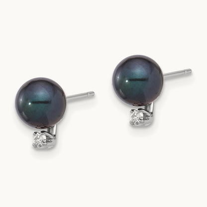 6- Black Akoya Pearl and .06ct Diamond Post Earrings, 7mm, 14K White Gold