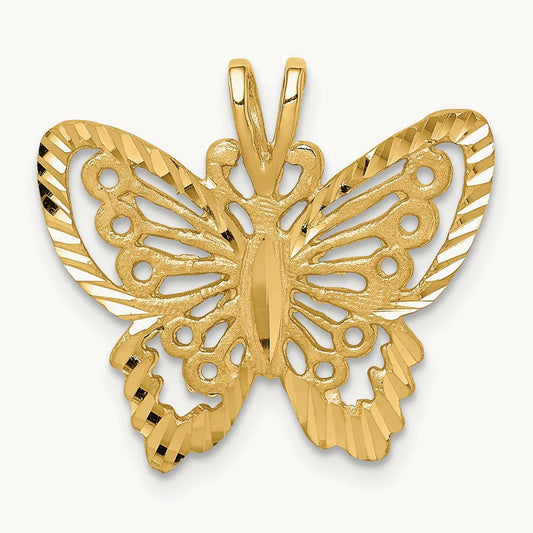 Brushed & Diamond-cut Butterfly Pendant, 14K