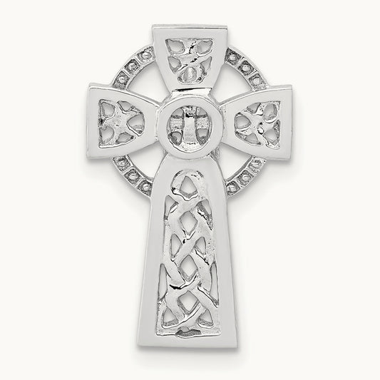 Polished Celtic Cross Slide, 14K White Gold