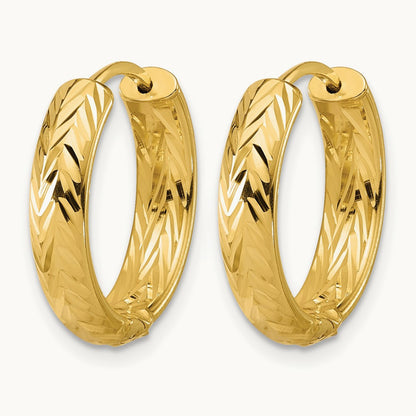 ' with White Rhodium-plated Polish/Diamond-cut Hinged Hoop Earrings — 14K Yellow Gold
