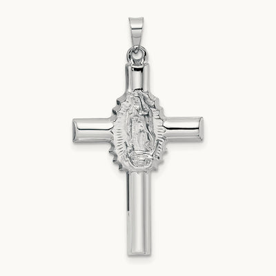 Polished and Satin Hollow Cross Pendant, 14K White Gold