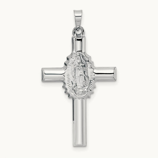 Polished and Satin Hollow Cross Pendant, 14K White Gold