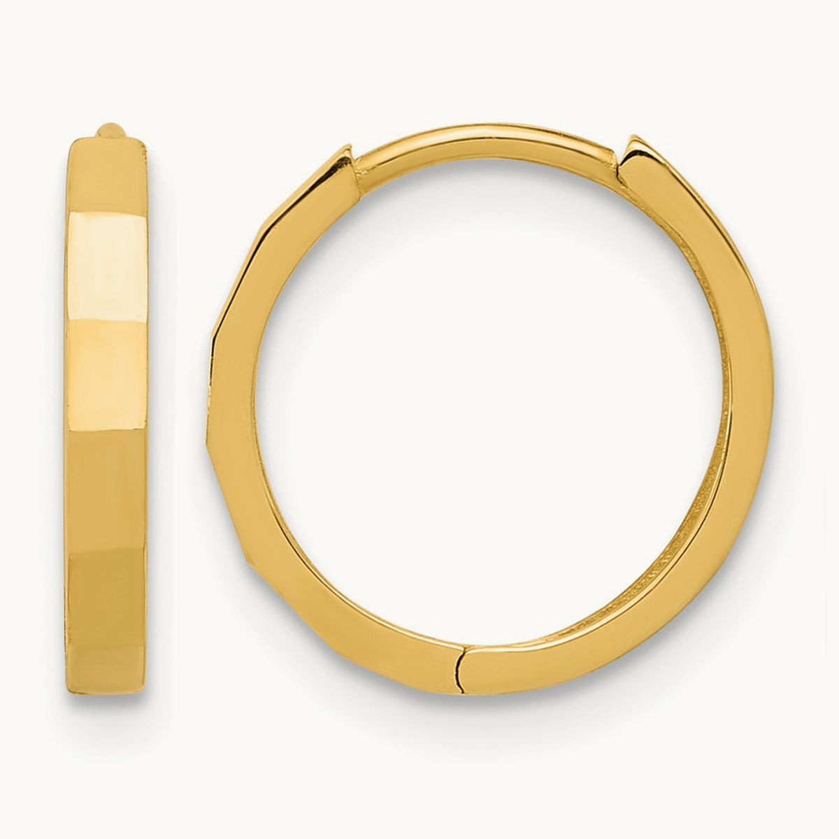 Polished and Diamond-cut Hinged Hoop Earrings — 14K Yellow Gold