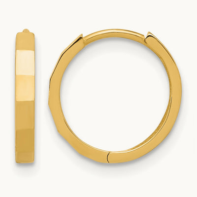 Polished and Diamond-cut Hinged Hoop Earrings — 14K Yellow Gold