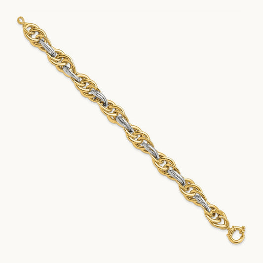 Polished Fancy Link Bracelet, 14K Two-tone