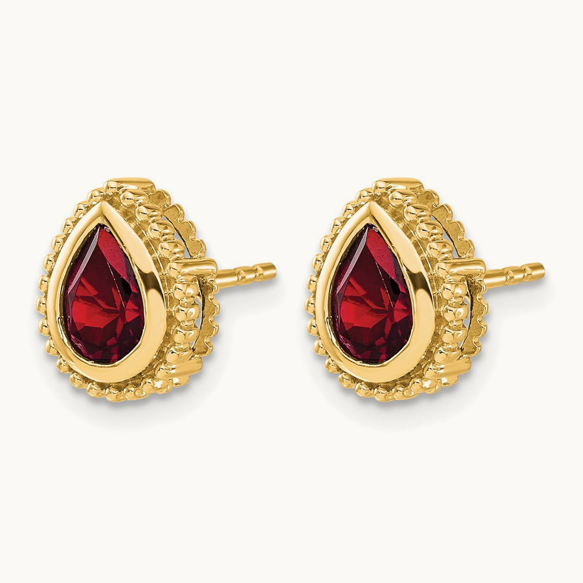 Pear Garnet Post Earrings — 14K Yellow Gold