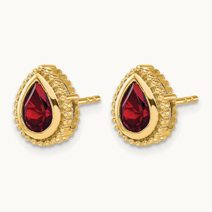 Pear Garnet Post Earrings — 14K Yellow Gold