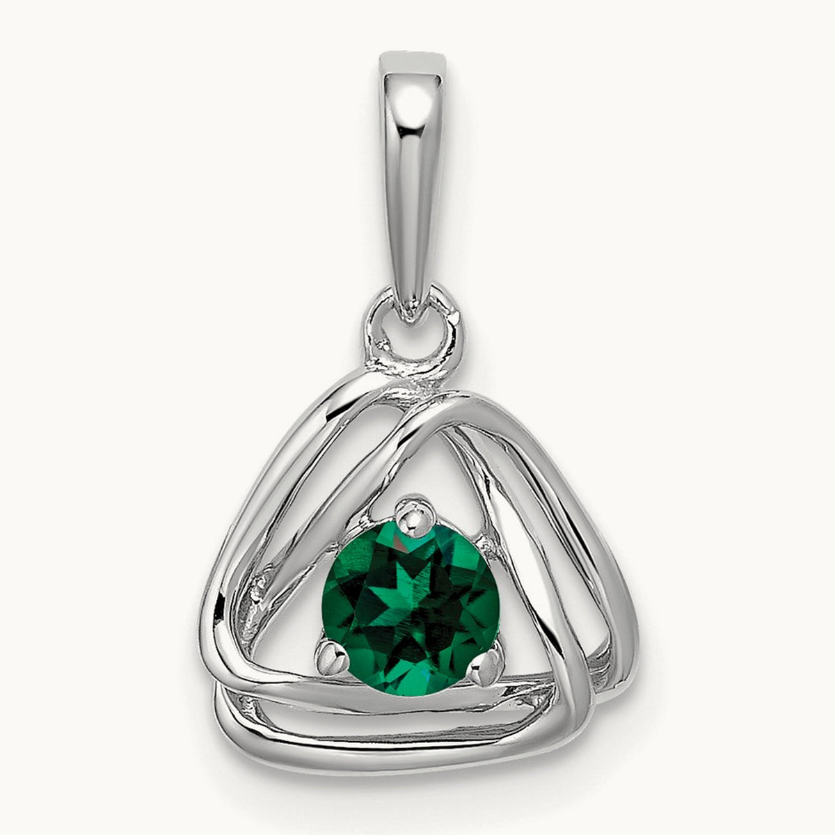 Created Emerald Triangle Pendant — 14K White Gold